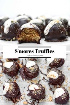 chocolate covered truffles with marshmallows and powdered sugar on top