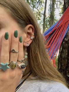 Nails And Rings, Mode Hippie, Estilo Hippie, Nail Ring, Nail Jewelry, Hippie Jewelry, 가을 패션