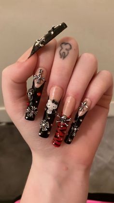 Oldies Nails, Emo Y2k Nails, Gothic Nail Art, Concert Nails, Edgy Nails, Her Nails