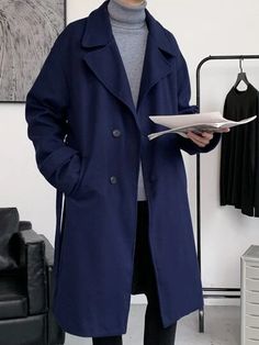 Aesthetic Blue Outfits Men, Navy Blue Aesthetic Outfit Men, Blue Suit Aesthetic, Navy Blue Coat Outfit, Blue Clothes Aesthetic, Blue Coat Outfit, Blue Outfit Winter, Blue Outfit Men, Navy Overcoat