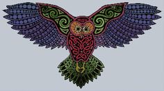 a cross stitch pattern with an owl on it's wings