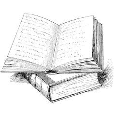 an open book sitting on top of each other with the pages folded in half, vintage line drawing or engraving illustration