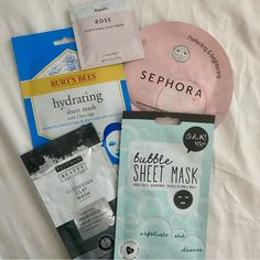 Bundle Of Face Masks Face Mask Bundle Including 5 Face Masks From Sephora, Aenon’s, Freeman, Oh K!, And Burt’s Bees Includes 2 Clay Masks And 3 Sheet Masks All Brand New In Original Packaging Gift Wishlist Skincare, Best Drugstore Face Masks, Face Masks Cute, Face Masks Aesthetic, Facemasks Aesthetic, Sheet Mask Packaging, Beach Sleepover, Face Masks Sheet, Face Mask For Skin Care