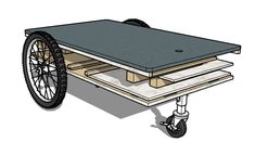 a drawing of a cart with wheels and a table on the front wheel, attached to it