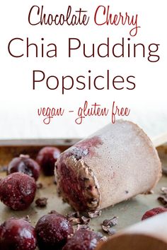 Chocolate Cherry Chia Pudding Popsicles (vegan, gluten free) - These healthy popsicles are made with creamy chocolate chia pudding and dark sweet cherries. #chiapudding #popsicles #chocolatepopsicles