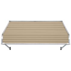 a tan and white awning on top of a metal frame