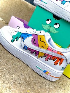 Stand out in a crowd with these Colorful Drip Custom Air Force 1s! These bold shoes feature a colorful drip pattern for an eye-catching look and a feeling of adventure. Step out in style and discover the possibilities. Make your mark! 💥 🔥 100% genuine, Brand New.👟 Custom sneakers.💫 Every pair is hand-made to order.✨ Best quality waterproof and scratch-proof paints used.✨ 1000+ satisfied customers across various platforms. 🌎Free worldwide shipping,shipping within 5-12 working days🎁 Treat th Customising Shoes, Paint Drip Design, Drip Pattern, Graffiti Shoes, Pastel Shoes, Disco Costume, Bold Shoes, Air Force 1s, Painted Sneakers