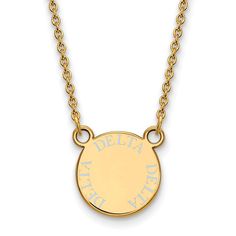 Show your greek life spirit with this Delta Delta Delta Sorority necklace. It is crafted with yellow gold plated silver and is 18 Inches in length. The pendant is 12mm in width and 12mm in height (0.47 in x 0.47 in) and dangles from a 1.25mm wide cable chain. We are a certified Collegiate jewelry retailer and this authentic item is licensed by the Delta Delta Delta Sorority and Greek Life. This enameled pendant necklace is made the USA. Small Necklaces, Sorority Necklaces, Sigma Sigma Sigma, Delta Delta Delta, Delta Sorority, Zodiac Pendant Necklace, Zeta Tau Alpha, Small Necklace, Trending Necklaces