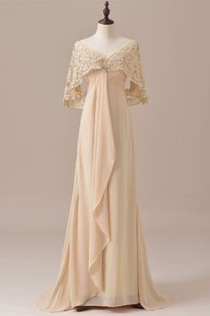 Ruffles Chiffon Long Mother of the Bride Dress with Lace Cape – Dreamdressy डिजाइनर कपड़े, Baju Kahwin, Dresses With Lace, Lace Cape, 파티 드레스, Fantasy Dress, Mother Of The Bride Dress, Historical Dresses, Inspired Outfits