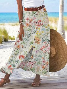 Women's Skirt A Line Linen Skirts Maxi High Waist Skirts Print Split Ends Floral Casual Daily Summer Cotton And Linen Fashion Casual Light Pink Pink Blue Blue 2024 - $23.99 Cheap Maxi Skirts, Linen Skirts, High Waist Skirts, Skirt A Line, Linen Fashion, Skirts Midi High Waisted, Half Skirt, Floral Maxi Skirt, Linen Skirt