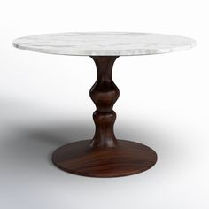 a round marble table with wooden base on an isolated white background in the shape of a flower