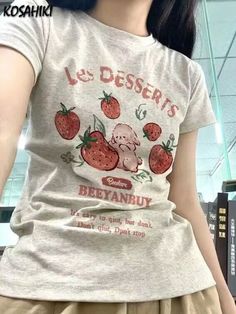 Aesthetic Summer New Cartoon Strawberry T shirts Easy 30 day return policy Cartoon Strawberry, Strawberry Bunny, Strawberry Shirt, Bunny T Shirt, Image Swag, Casual Tees, 가을 패션, Aesthetic Summer, Really Cute Outfits