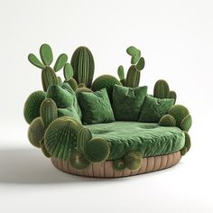 a couch made out of green cushions and cacti on top of each other