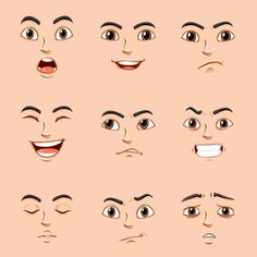 the various facial expressions on a person's face, including eyes and mouth illustration