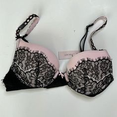 New Dream Angels Black Lace On Pink Push Up Bra. Decorative Straps And Ribbons. This Sale Is Final Due To Hygiene And Nature Of The Product. Please Ask Question Before Purchase. Nature, Lacey Bra, Lace Camisole Top, Soma Bras, Lacy Bra, White Lace Bralette, Pink Lace Bra, White Bralette, Cute Bras