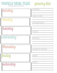 the weekly meal plan is shown in this printable