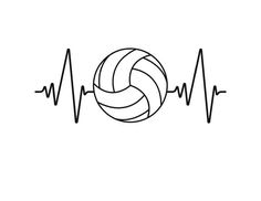 a volleyball ball is in the middle of a heartbeat line drawing on a white background