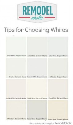 some white paint colors with the words tips for choosing whites