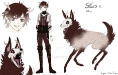 an anime character is standing next to a wolf with horns on it's head