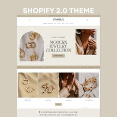 the shopify 2 0 theme is shown in gold, and it has many different jewelry items