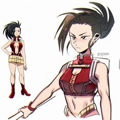 an anime character with short hair and no shirt, holding a knife in her hand