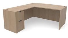 an l shaped desk with two drawers