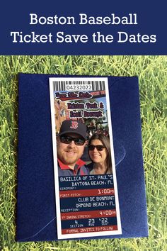 the boston baseball ticket saver has been placed on top of some green grass, and is