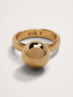 A shining hollow cast sphere adorns a gently curved band on this sleek ring.  Gold-plated or silver-plated brass.  Made in China.  Sphere diameter: 0. 5" Banana Republic, Sphere Ring, Rich Girl Fashion, Rich Girl, Ring Gold, Made In China, Gold Ring, Silver Plate, Silver Plated