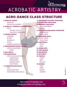 the poster shows how to do acrobatic artsry for dance class structure