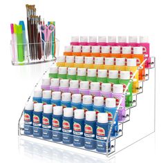 a rack with many different colors of pens and markers