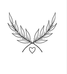 a black and white drawing of two leaves with a heart