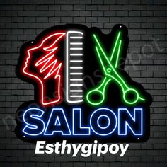 Salon Neon Sign, Neon Hair Color, Hairdresser Logo, Home Hair Salons, Neon Open Sign, Hair Blower, Hair Salon Logos, Hair And Nail Salon, Neon Black