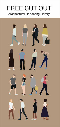 an image of people walking around in different positions and sizes, with the text free cut out