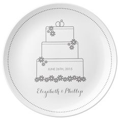 a white plate with a wedding cake on it