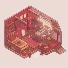 an illustrated drawing of a living room and bedroom