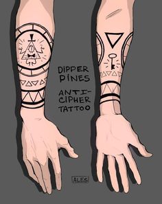 two hands with tattoos on their arms and one is holding the other's hand