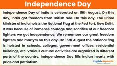 Essay on Independence Day in English Independence Day Article, English Paragraph, Independence Day Of India, Tiger Facts