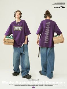 Hip Hop Dance Outfits 2000s, Desain Merek, Improve Your Style, Baggy Shirt, Desain Editorial, Everyday People, Poses References, Purple Shirt