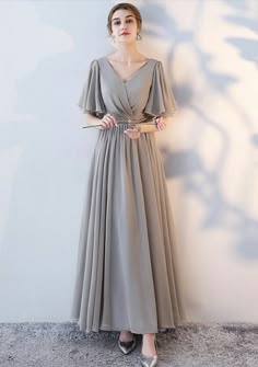 Bridesmaid Dresses Ankle Length, Midi Evening Dress, Classy Gowns, Designer Bridesmaid Dresses, Maid Of Honour Dresses, Grey Bridesmaid Dresses