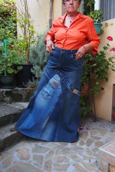 Unique Denim skirt Patches, Ripped Denim skirt , Patchwork Jeans skirt Maxi Unique Denim  skirt size XL in patchwork of recycled jeans, ,recycling, upcycling, ecological fashion, eco-fashion No two items can be made exactly the same. No two people will have exactly the same product. You will be a holder of something unique! A lovely boho skirt made entirely by hand of recycled denim fabric with care and love. It is a unique piece that would suit someone who wants something different from their clothing, with it adding wonderful detail to any outfit These models are unique and unique.  Waist 102cm/40in/ length 102cm/40.5in/ Unique and artisanal creation, 100% creative recycling for an ecological fashion (and a world ... If you have any questions about the skirt, my policy,shipping and so on Cheap Patchwork Denim Blue Denim Skirt, Upcycle Jeans Skirt, Ripped Denim Skirts, Diy Denim Skirt, Custom Jeans Diy, Light Blue Skirts, Artisanats Denim, Plus Size Tunic Dress, Patchwork Denim Skirt