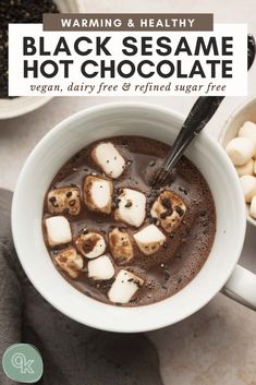 hot chocolate with marshmallows in a white bowl