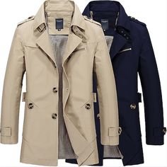 Mens Business Casual, Casual Trench Coat, Long Outerwear, Style Anglais, Business Jacket, Windbreaker Jacket Mens, Casual Outwear, Winter Trench Coat, Mens Jackets Casual