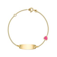 PRICES MAY VARY. GIRLS ID BRACELET - 14k yellow gold girls ID bracelet engravable with cute enamel heart charm for girls kids toddler baby color pink; Engrave and personalize this name plate bracelet with child's name and birthday FINE QUALITY - MADE IN ITALY - 14k solid gold [ not plated ] Entirely made in Italy; Great for sensitive skin GIFT READY JEWELRY - Comes in beautiful branded UNICORNJ giftbox signature packaging; Makes an exciting gift presentation and memorable gifting experience; Cer Solid Gold Baby Bracelet, Name Plate Bracelet, Experience Certificate, Baby Color, Name Bracelets, Gift Presentation, Babies Newborn, Gold Girl, True Value