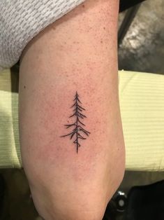 a small pine tree tattoo on the leg