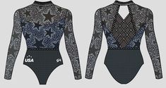 a women's swimsuit with stars on the front and back, designed by usa