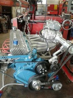 an engine is being worked on in a shop