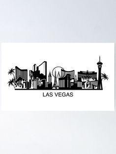 las vegas skyline in black and white with the words las vegas on it poster print