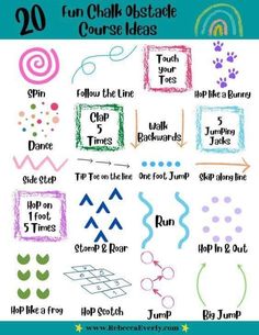 Obstacle Course Ideas For Preschoolers, Hopscotch Obstacle Course, Sidewalk Chalk Hopscotch, Pre K Obstacle Course, At Home Obstacle Course, Chalk Hopscotch Obstacle Course, Chalk Outdoor Activities, Chalk Art Obstacle Course, Side Walk Chalk Obstacle Course Ideas