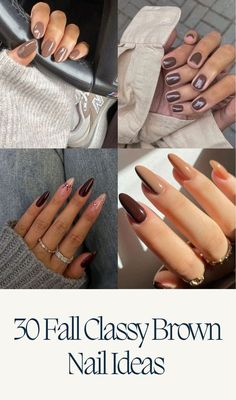 Brown Nails Acrylic With Diamonds, Nails Design For November, Short Brown Gel Nail Designs, Pretty November Nails, Fall Color French Nails, Brown Powder Nails, Brown And Gold Fall Nails, Multi Colored Nails Fall Neutral, Simple Fall Nails Coffin Shape