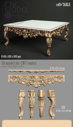 the table is made from gold and white marble